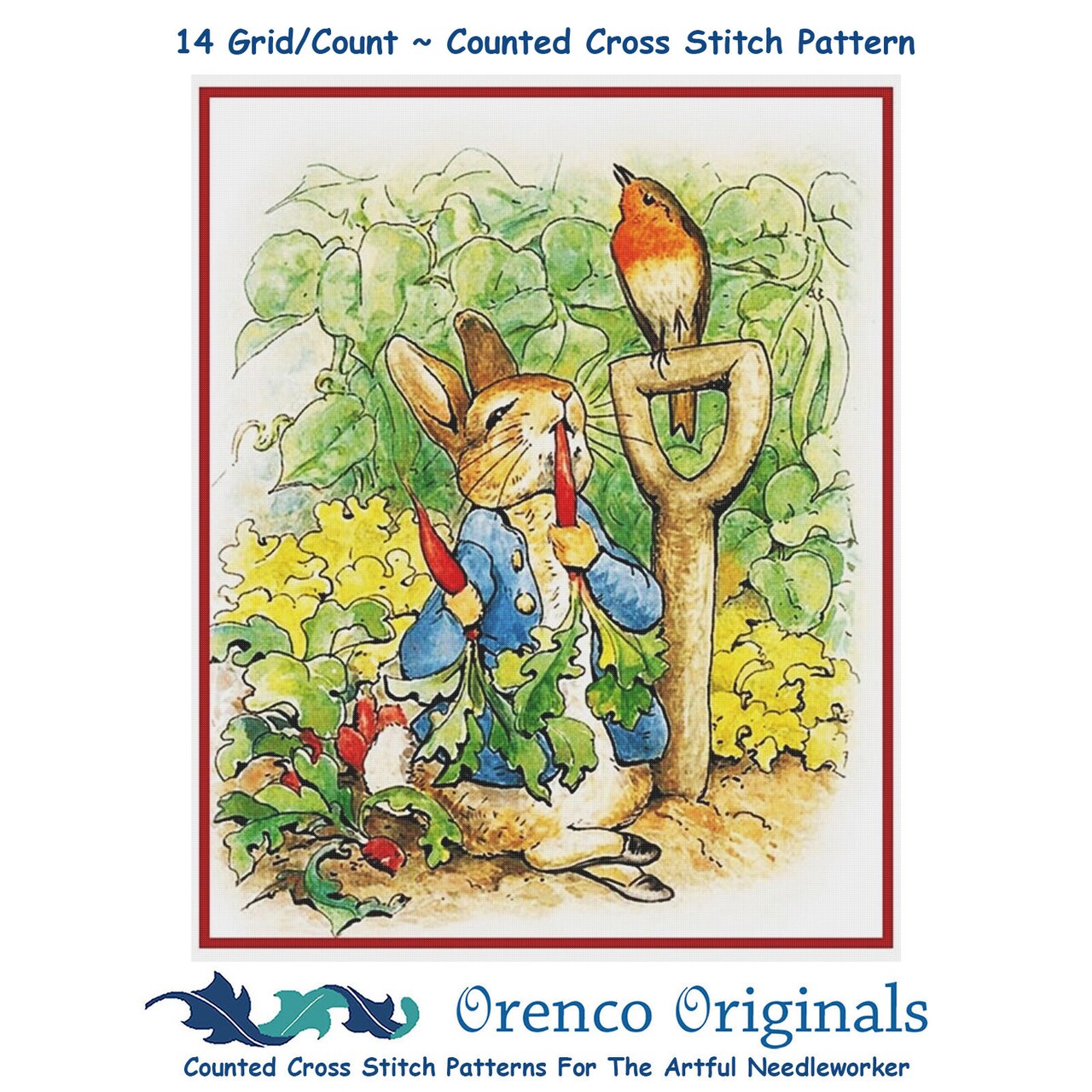 Peter Rabbit Digs in Garden inspired by Beatrix Potter Counted Cross Stitch Pattern